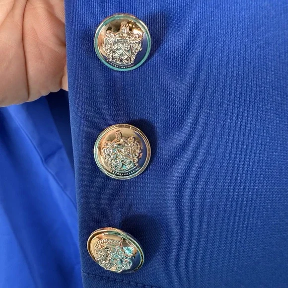 Women's Blazer Jacket Business Suit Coat Lapel Long Sleeve Royal Blue Sz L - Picture 5 of 9